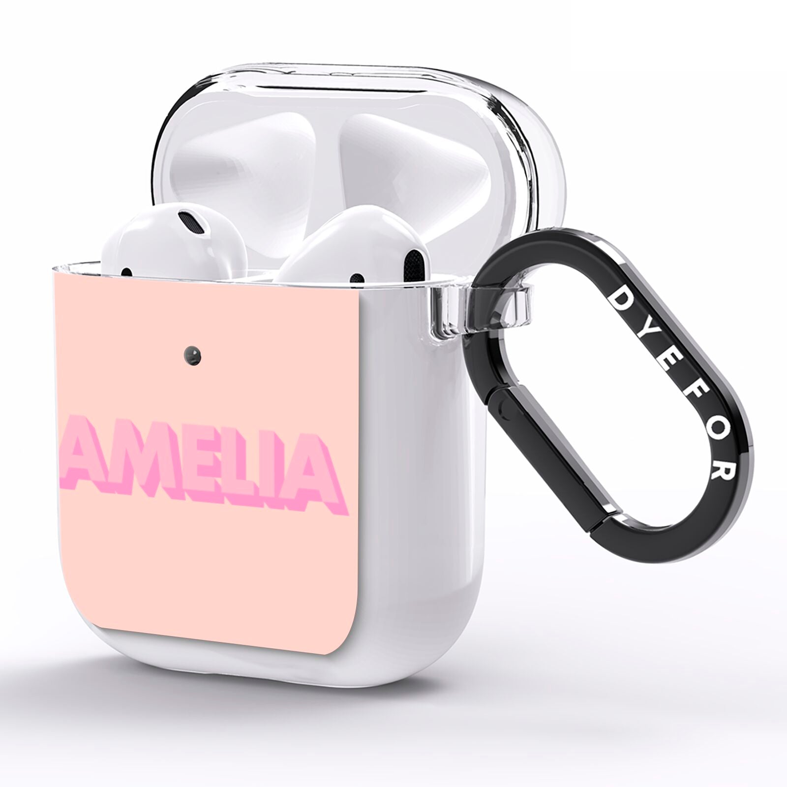 Personalised Peach Pink Name AirPods Clear Case Side Image