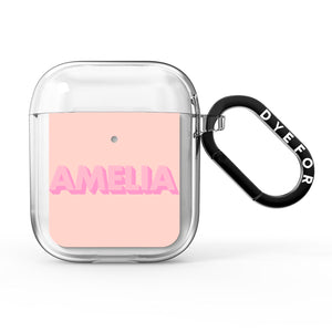 Personalised Peach Pink Name AirPods Case