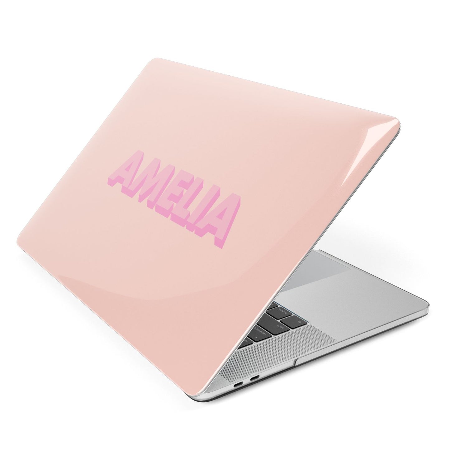 Personalised Peach Pink Name Apple MacBook Case Side View