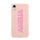 Personalised Peach Pink Name Apple iPhone XR White 3D Tough Case