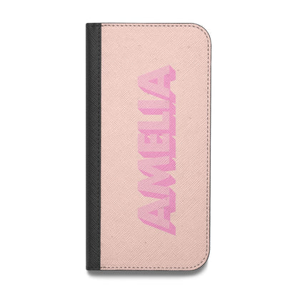 Personalised Peach Pink Name Vegan Leather Flip Samsung Case