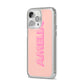 Personalised Peach Pink Name iPhone 14 Pro Max Clear Tough Case Silver Angled Image