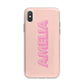 Personalised Peach Pink Name iPhone X Bumper Case on Silver iPhone Alternative Image 1