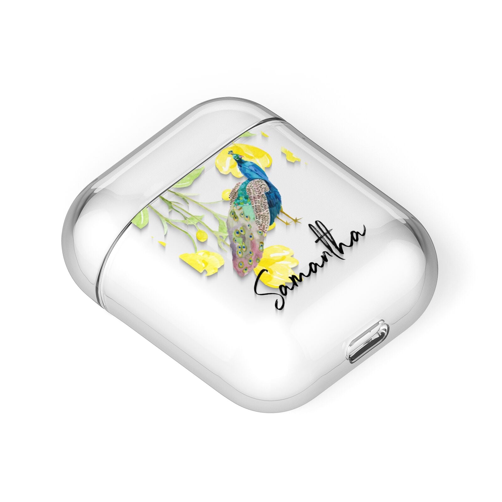 Personalised Peacock AirPods Case Laid Flat
