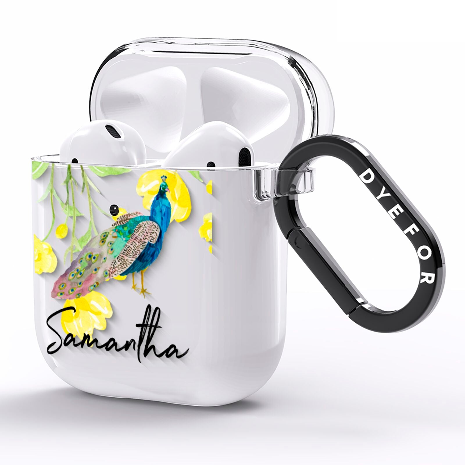 Personalised Peacock AirPods Clear Case Side Image