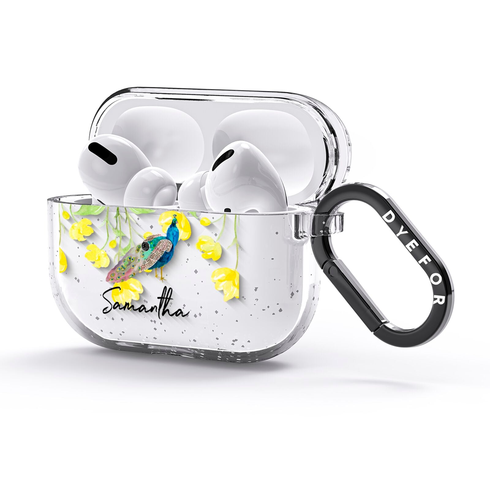 Personalised Peacock AirPods Glitter Case 3rd Gen Side Image