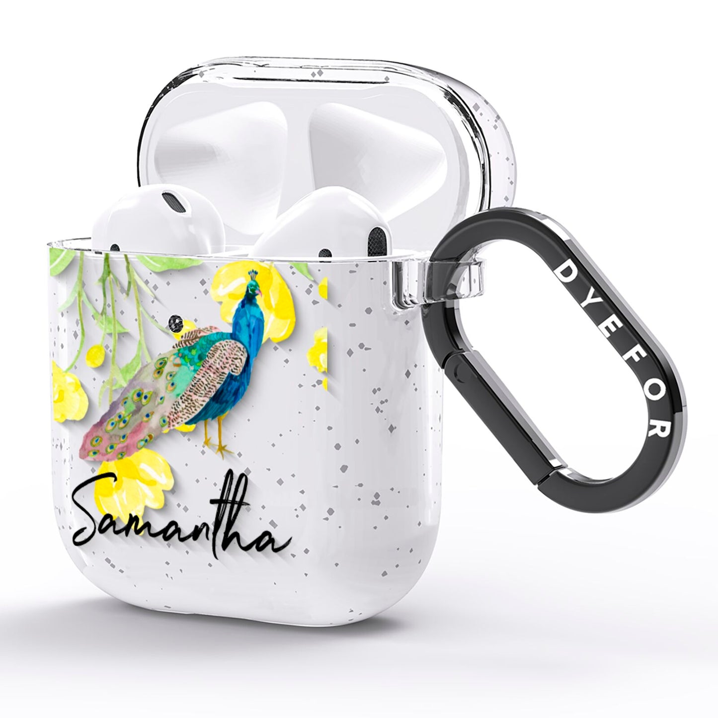 Personalised Peacock AirPods Glitter Case Side Image