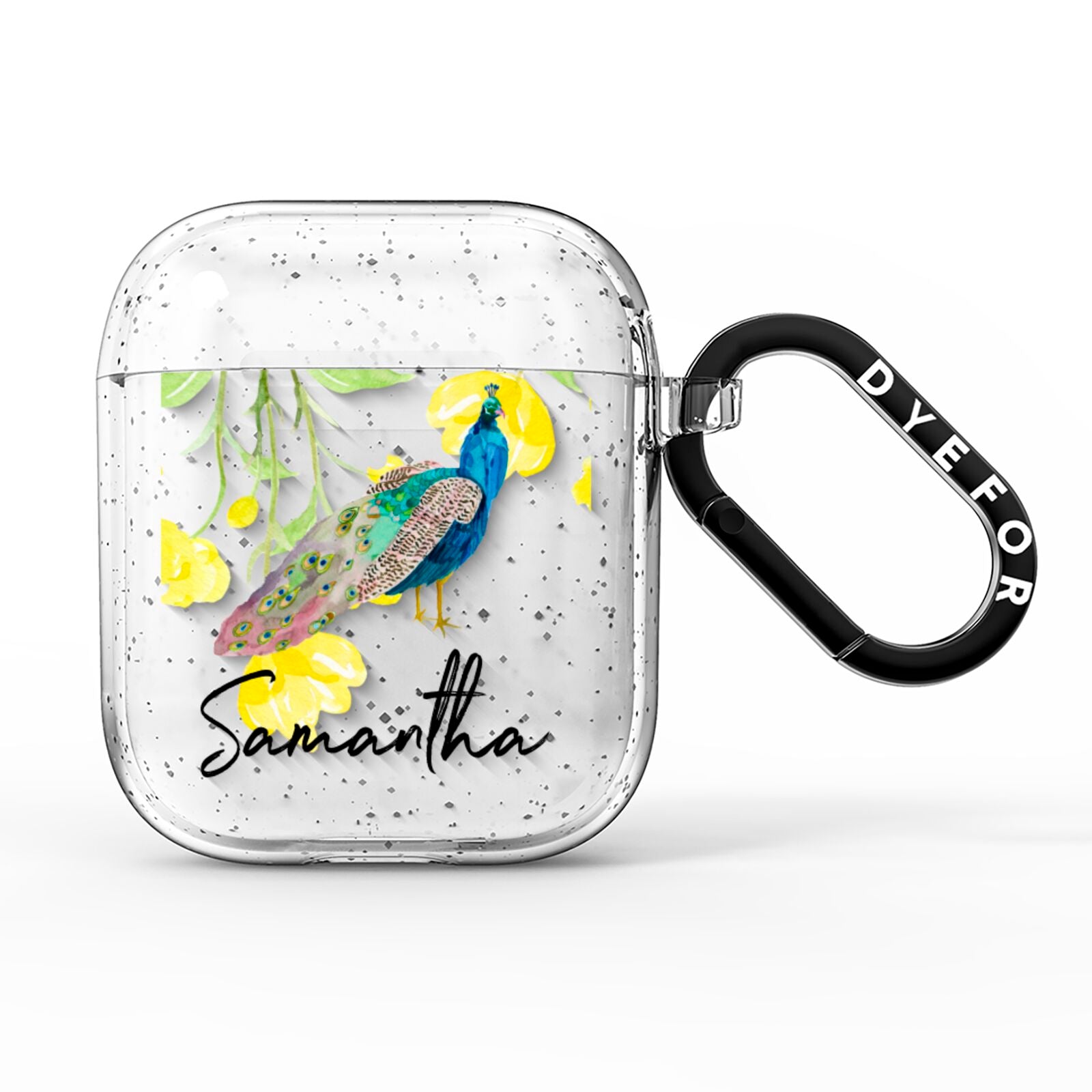 Personalised Peacock AirPods Glitter Case