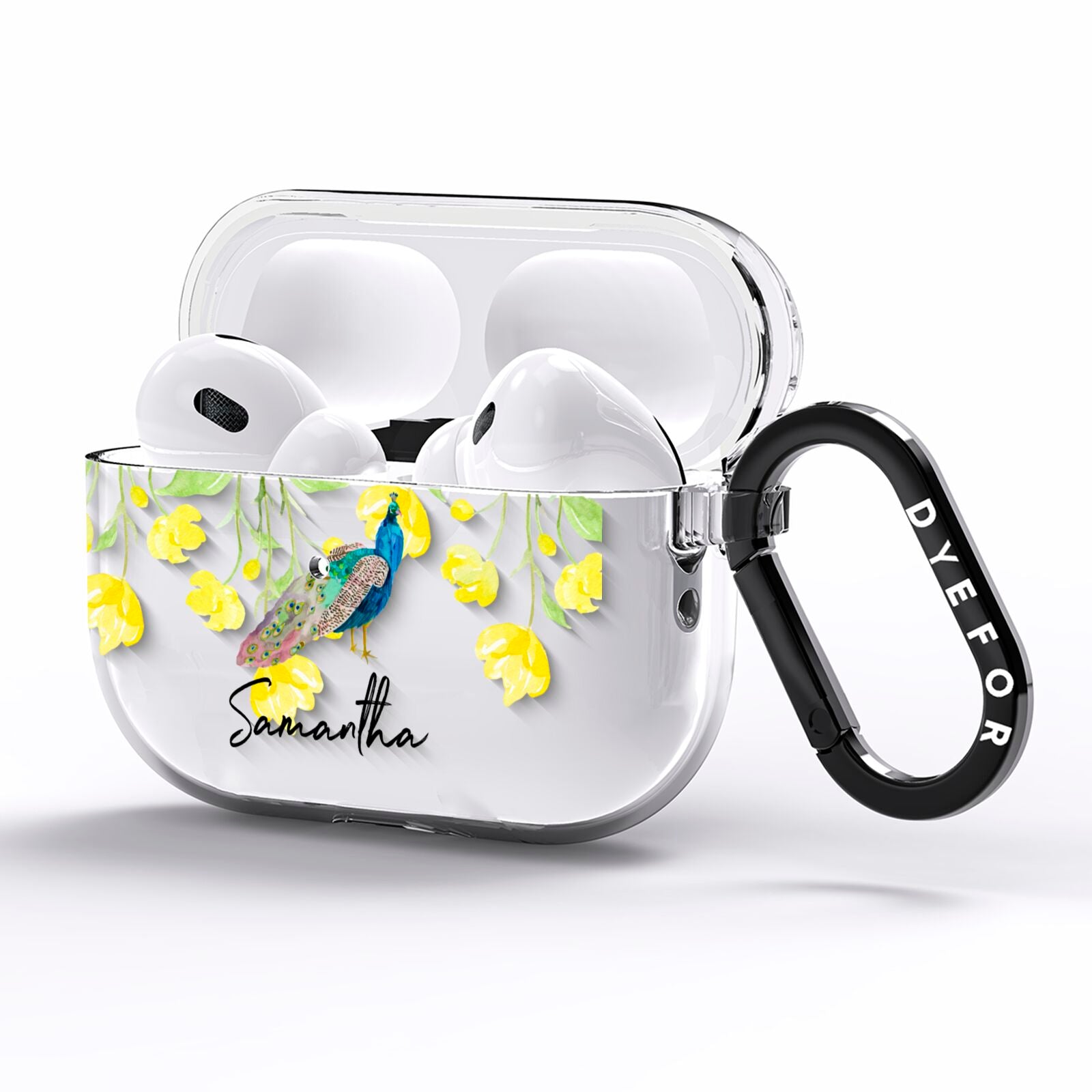 Personalised Peacock AirPods Pro Clear Case Side Image