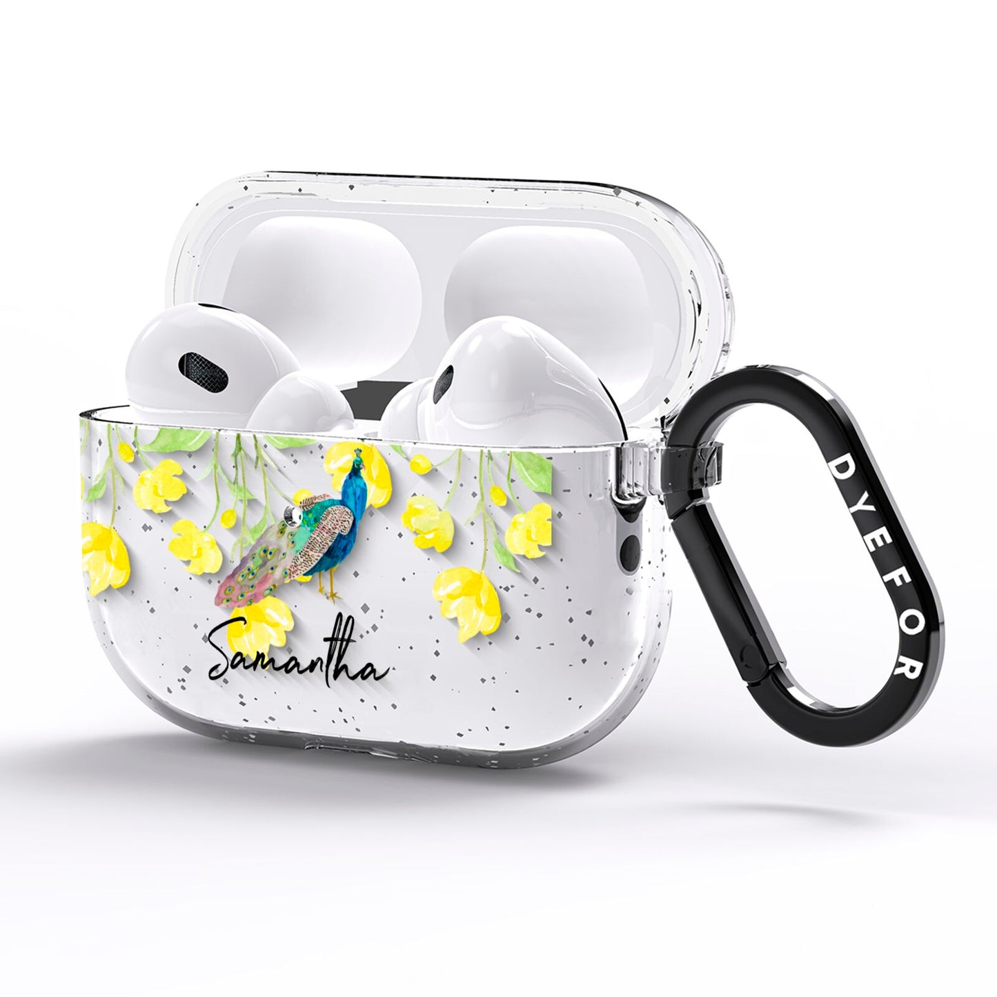 Personalised Peacock AirPods Pro Glitter Case Side Image