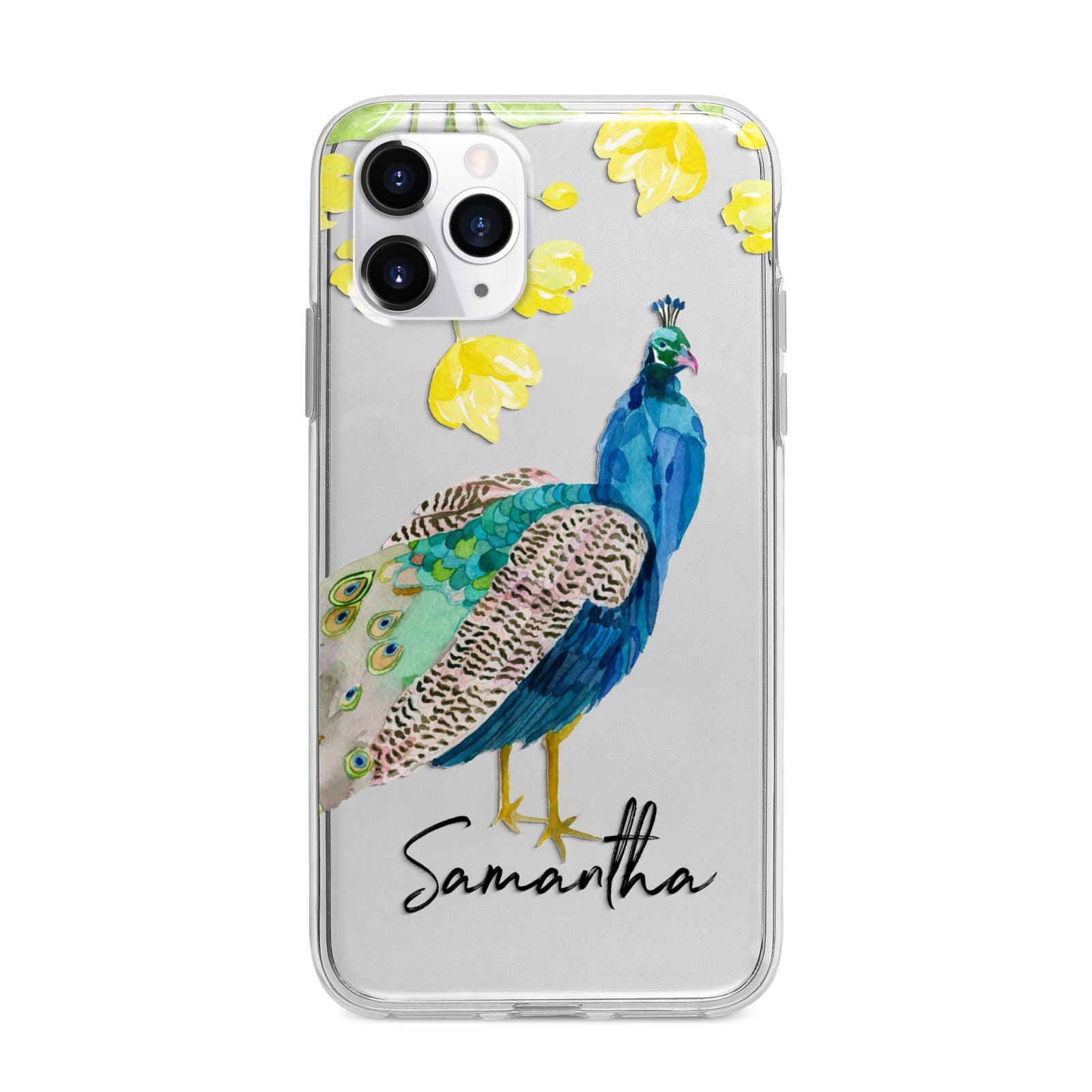 Personalised Peacock Apple iPhone 11 Pro Max in Silver with Bumper Case
