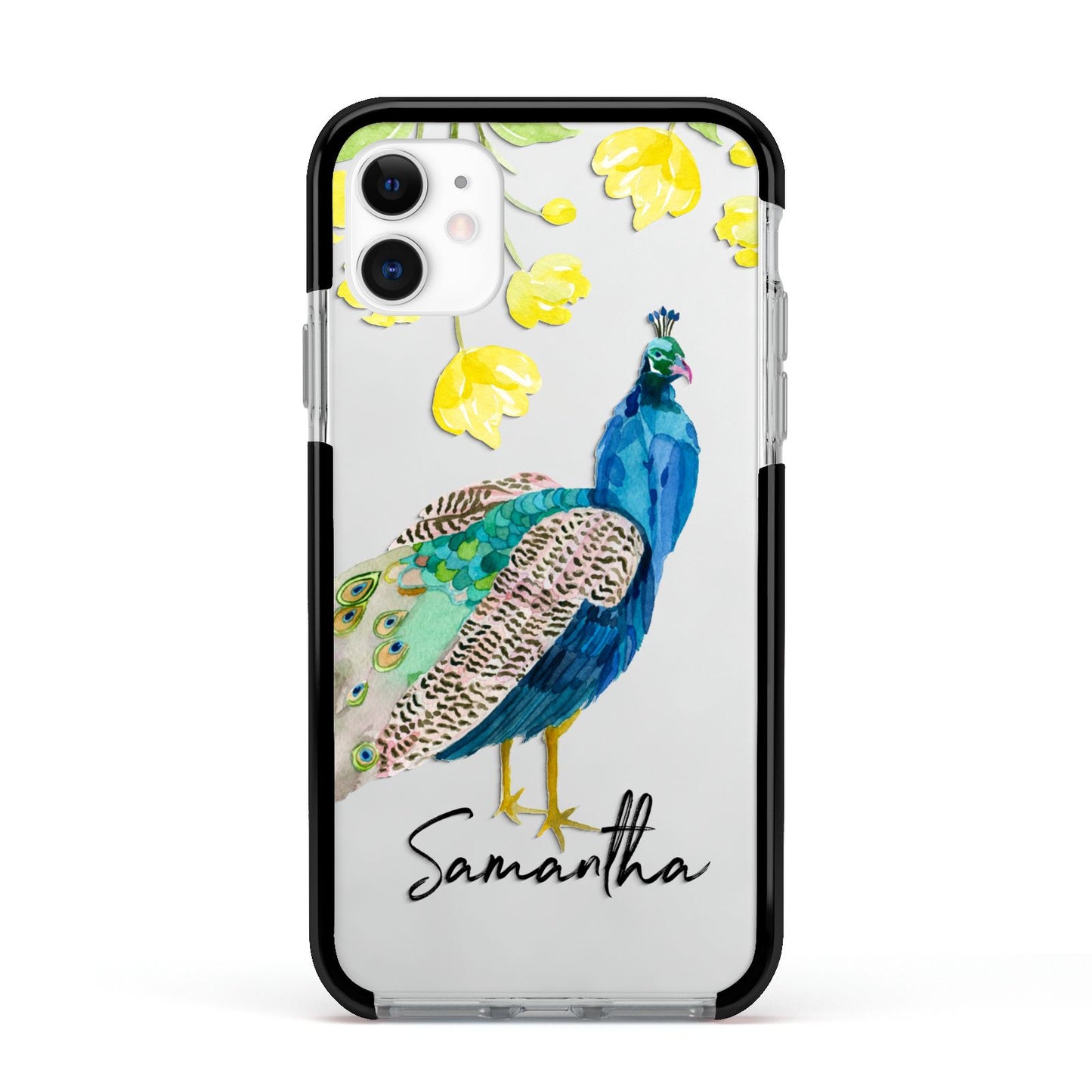 Personalised Peacock Apple iPhone 11 in White with Black Impact Case