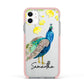 Personalised Peacock Apple iPhone 11 in White with Pink Impact Case