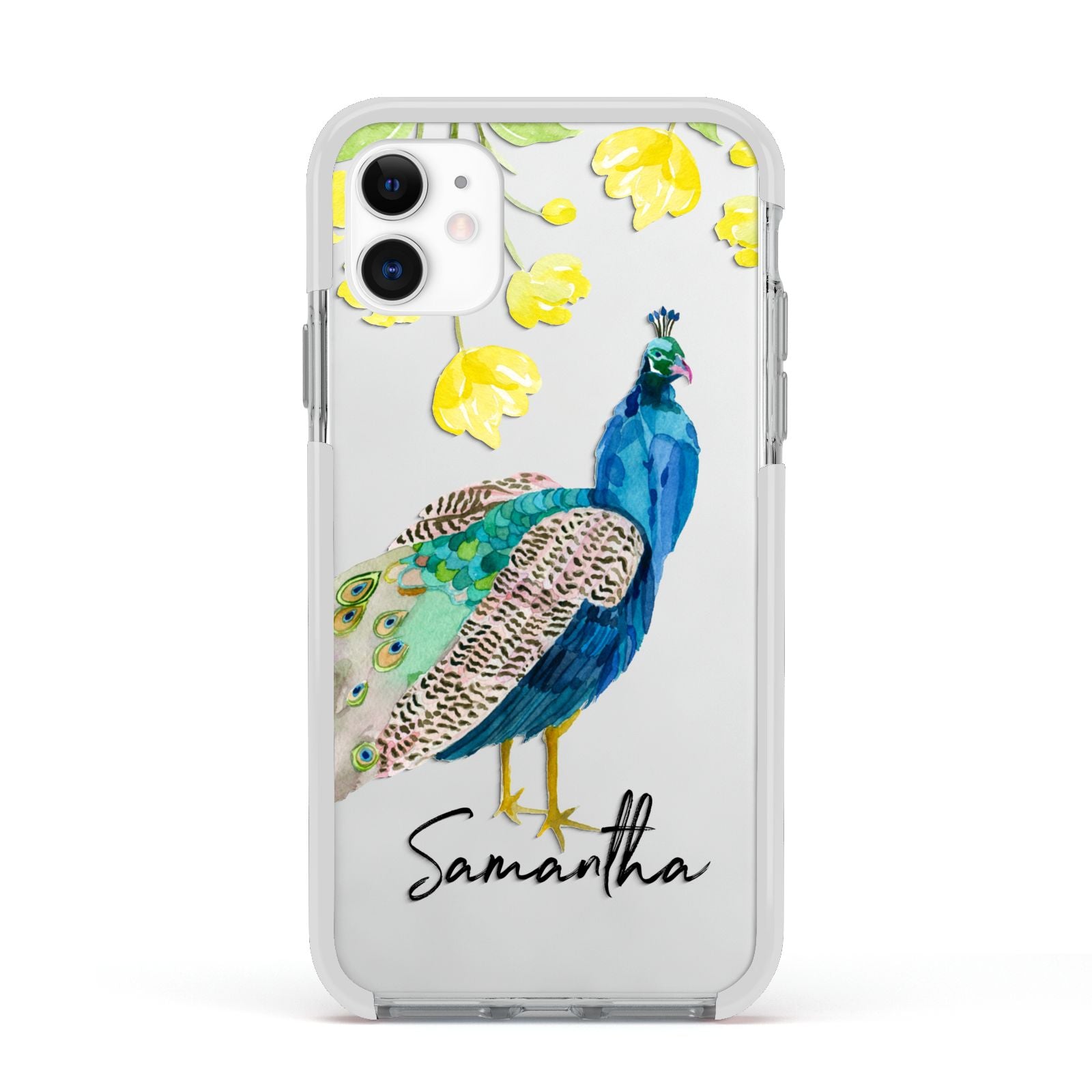 Personalised Peacock Apple iPhone 11 in White with White Impact Case