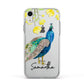 Personalised Peacock Apple iPhone XR Impact Case White Edge on Silver Phone