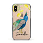 Personalised Peacock Apple iPhone Xs Impact Case Black Edge on Gold Phone