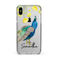 Personalised Peacock Apple iPhone Xs Max Impact Case Black Edge on Silver Phone