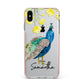 Personalised Peacock Apple iPhone Xs Max Impact Case Pink Edge on Silver Phone