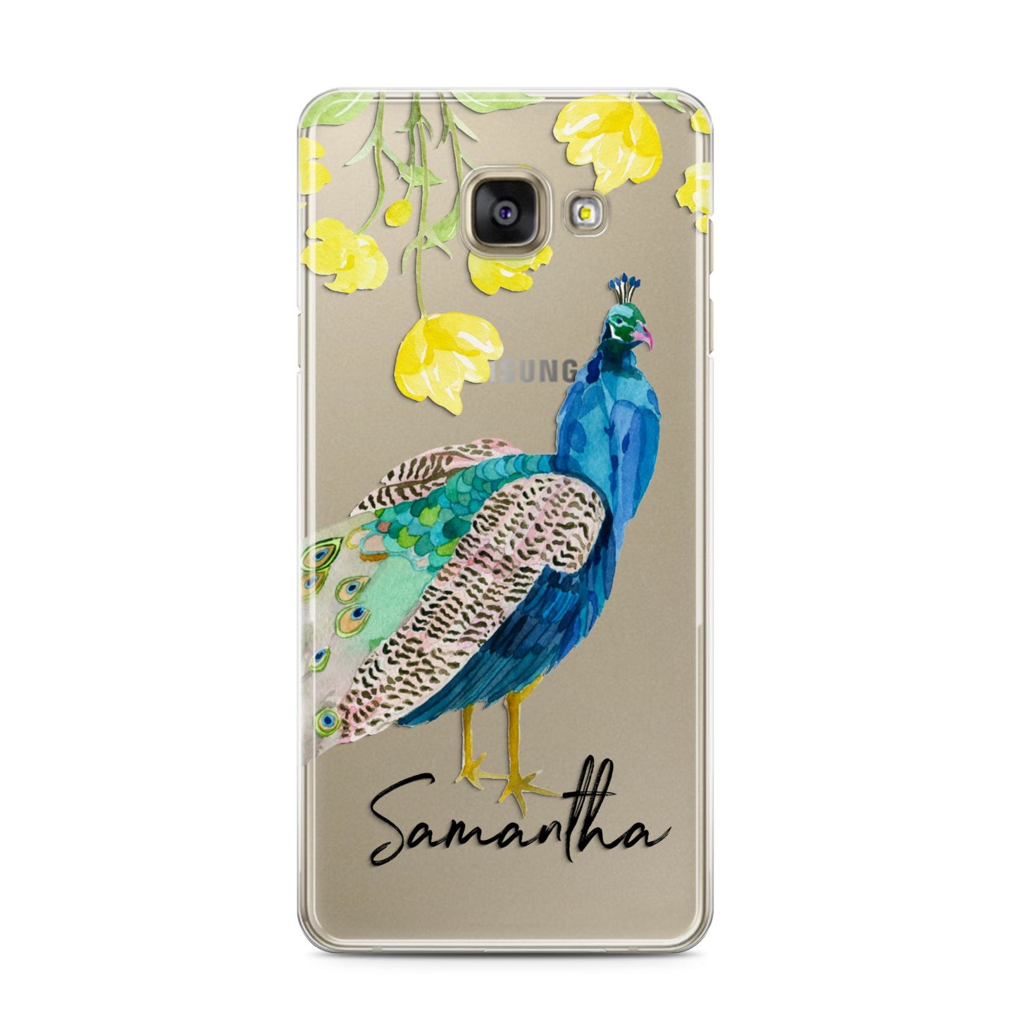 Personalised Peacock Samsung Galaxy A3 2016 Case on gold phone