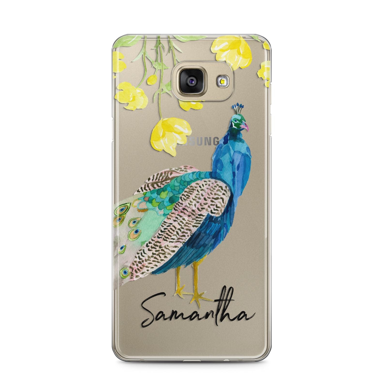Personalised Peacock Samsung Galaxy A5 2016 Case on gold phone