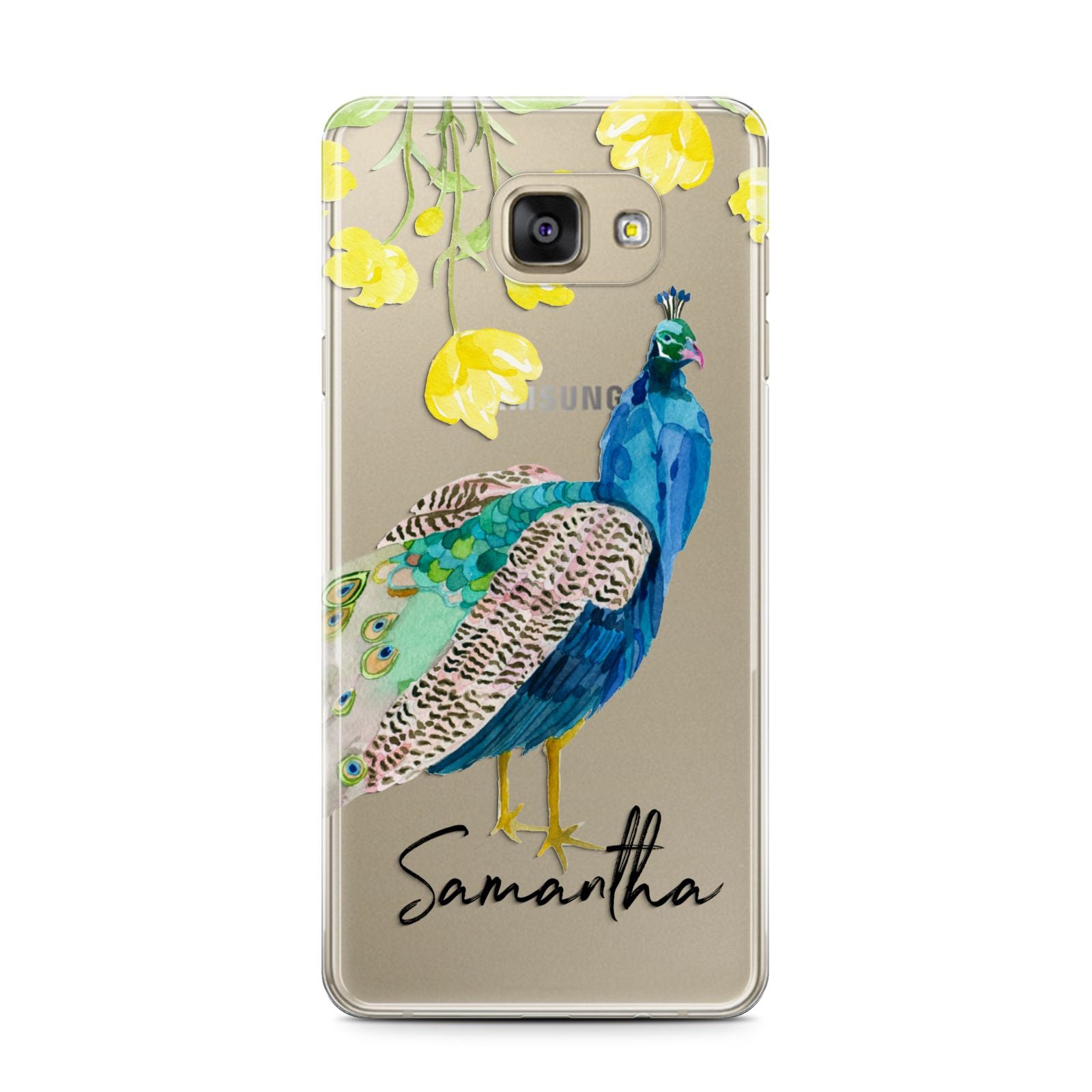 Personalised Peacock Samsung Galaxy A7 2016 Case on gold phone