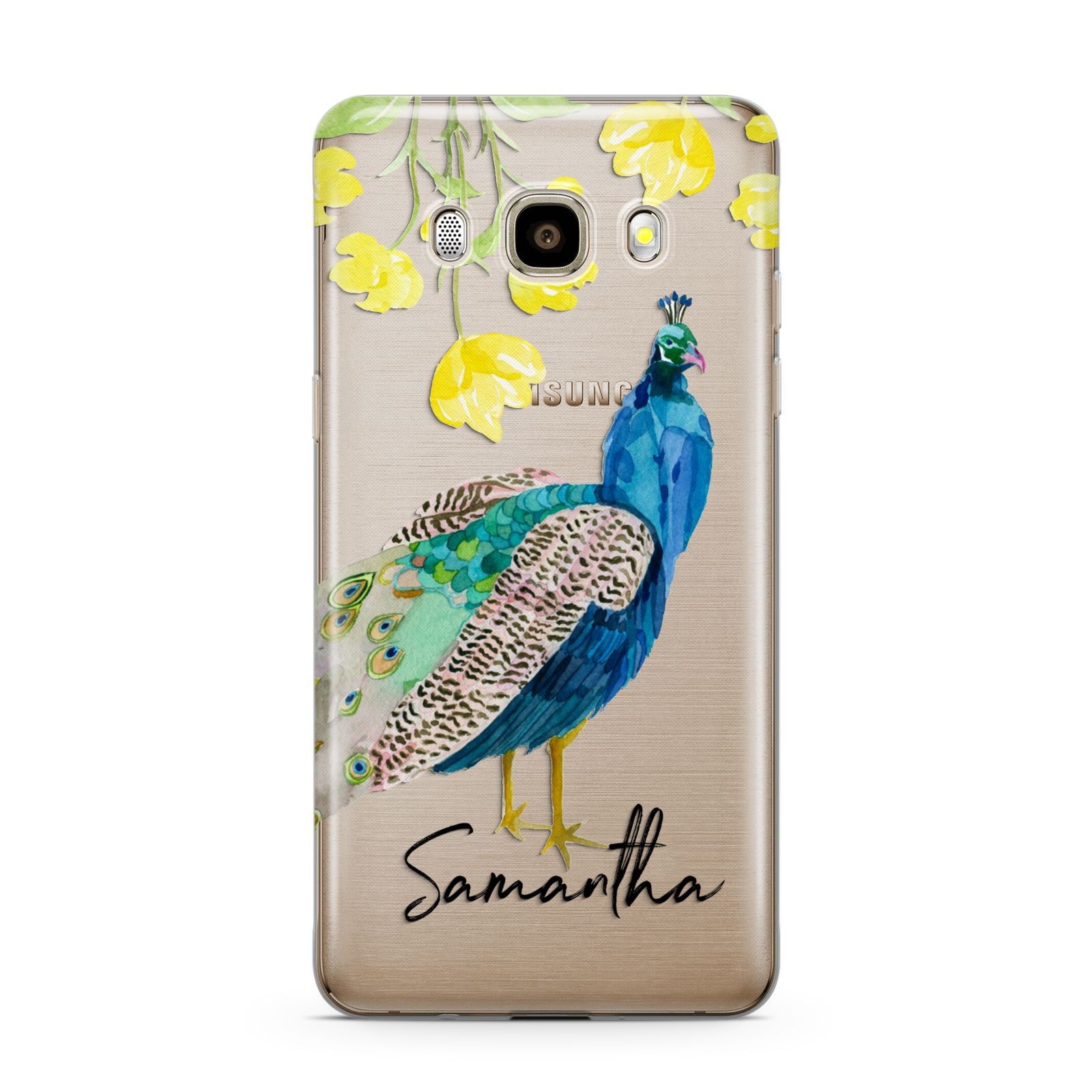 Personalised Peacock Samsung Galaxy J7 2016 Case on gold phone