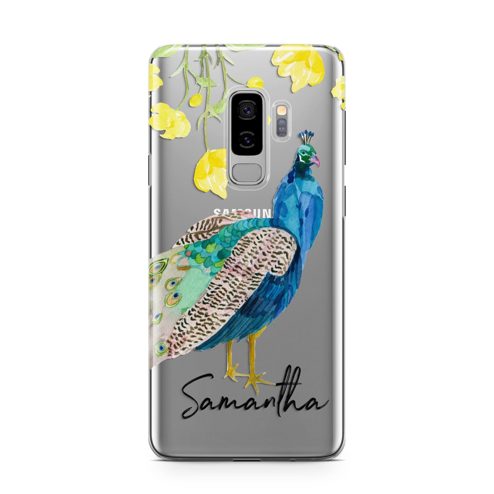 Personalised Peacock Samsung Galaxy S9 Plus Case on Silver phone