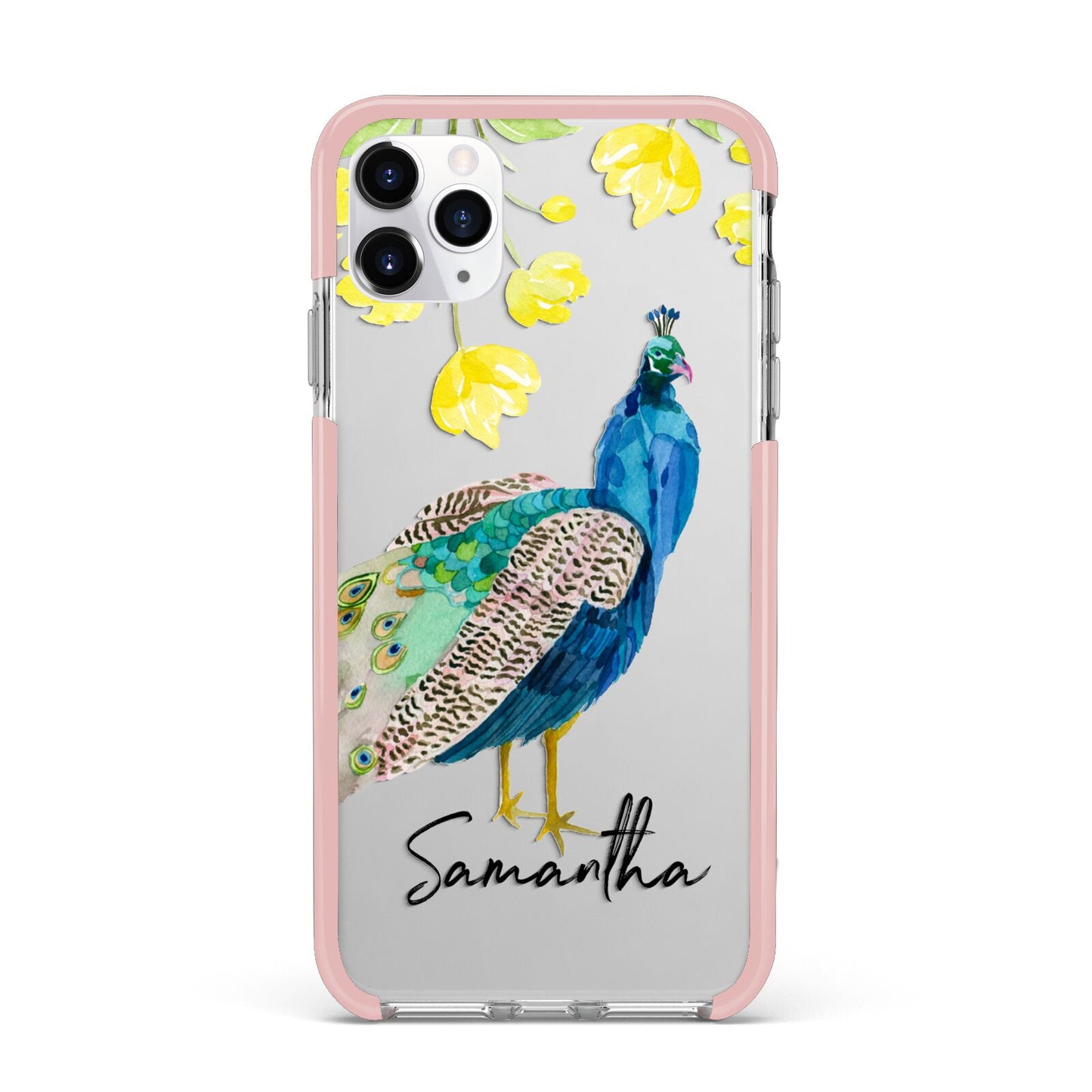 Personalised Peacock iPhone 11 Pro Max Impact Pink Edge Case