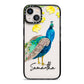 Personalised Peacock iPhone 13 Black Impact Case on Silver phone