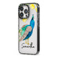 Personalised Peacock iPhone 13 Pro Black Impact Case Side Angle on Silver phone
