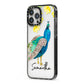Personalised Peacock iPhone 13 Pro Max Black Impact Case Side Angle on Silver phone