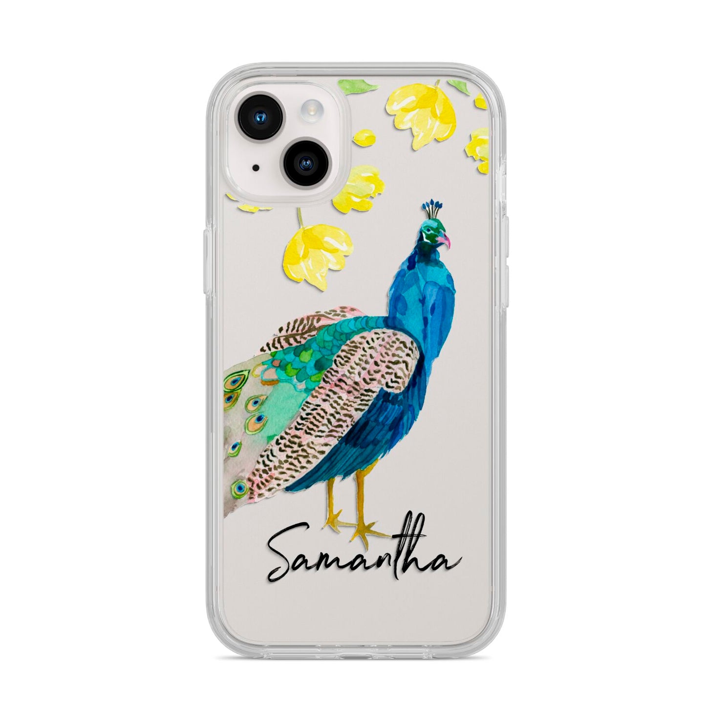 Personalised Peacock iPhone 14 Plus Clear Tough Case Starlight