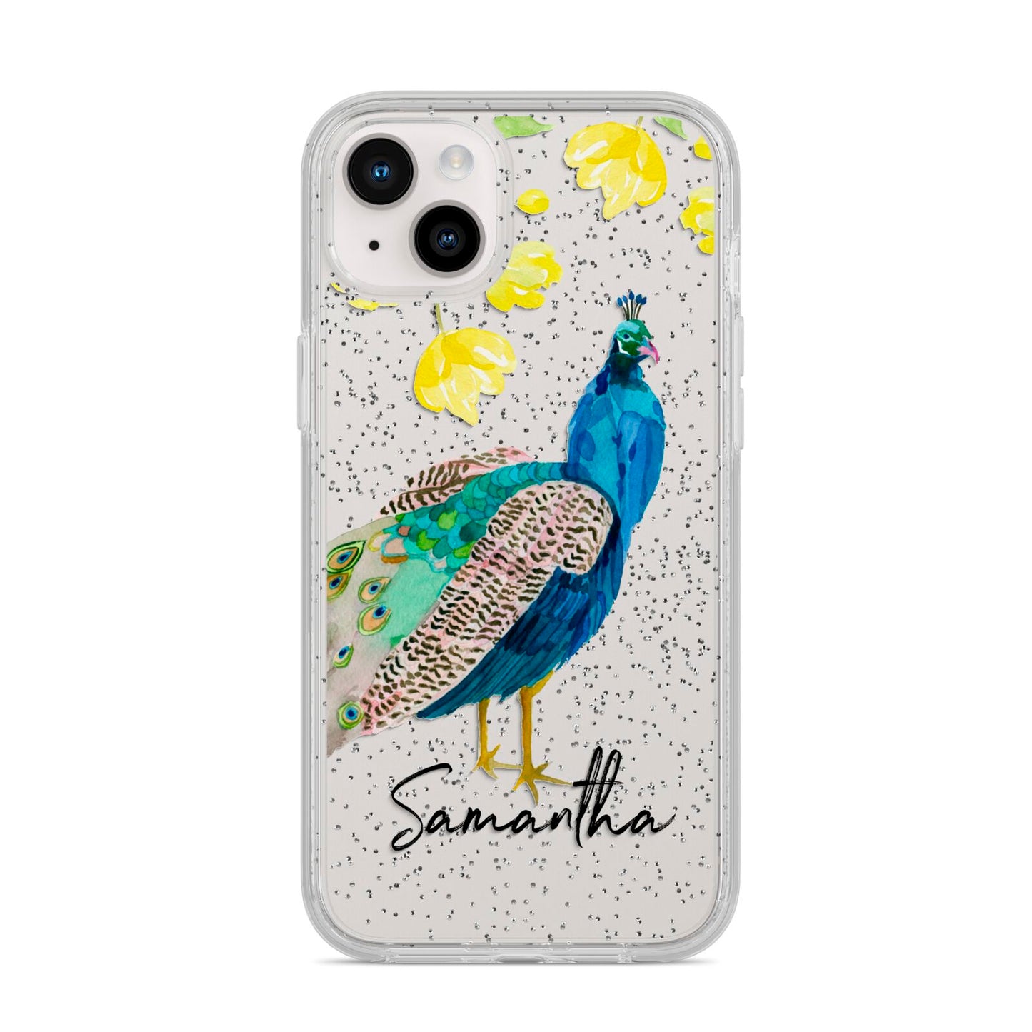 Personalised Peacock iPhone 14 Plus Glitter Tough Case Starlight