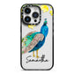 Personalised Peacock iPhone 14 Pro Black Impact Case on Silver phone