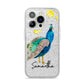 Personalised Peacock iPhone 14 Pro Glitter Tough Case Silver