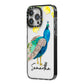 Personalised Peacock iPhone 14 Pro Max Black Impact Case Side Angle on Silver phone