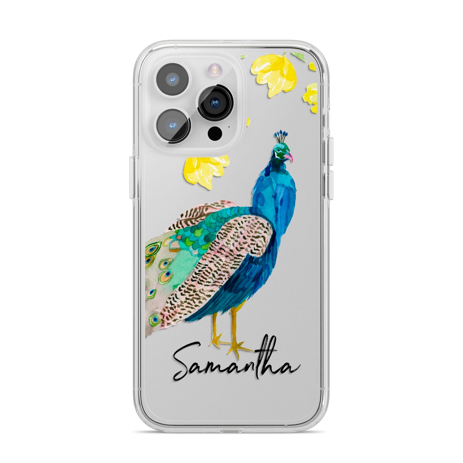 Personalised Peacock iPhone 14 Pro Max Clear Tough Case Silver