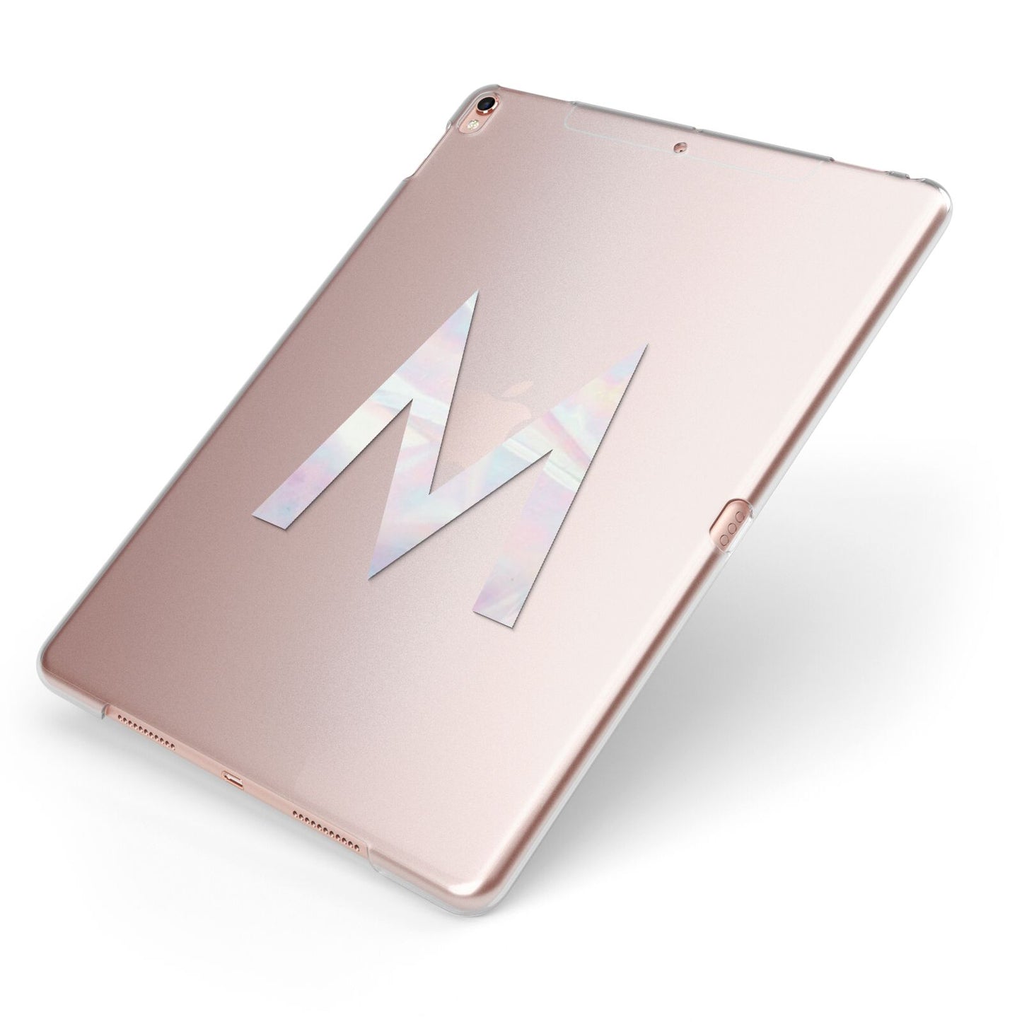 Personalised Pearl Marble Initial Clear Custom Apple iPad Case on Rose Gold iPad Side View
