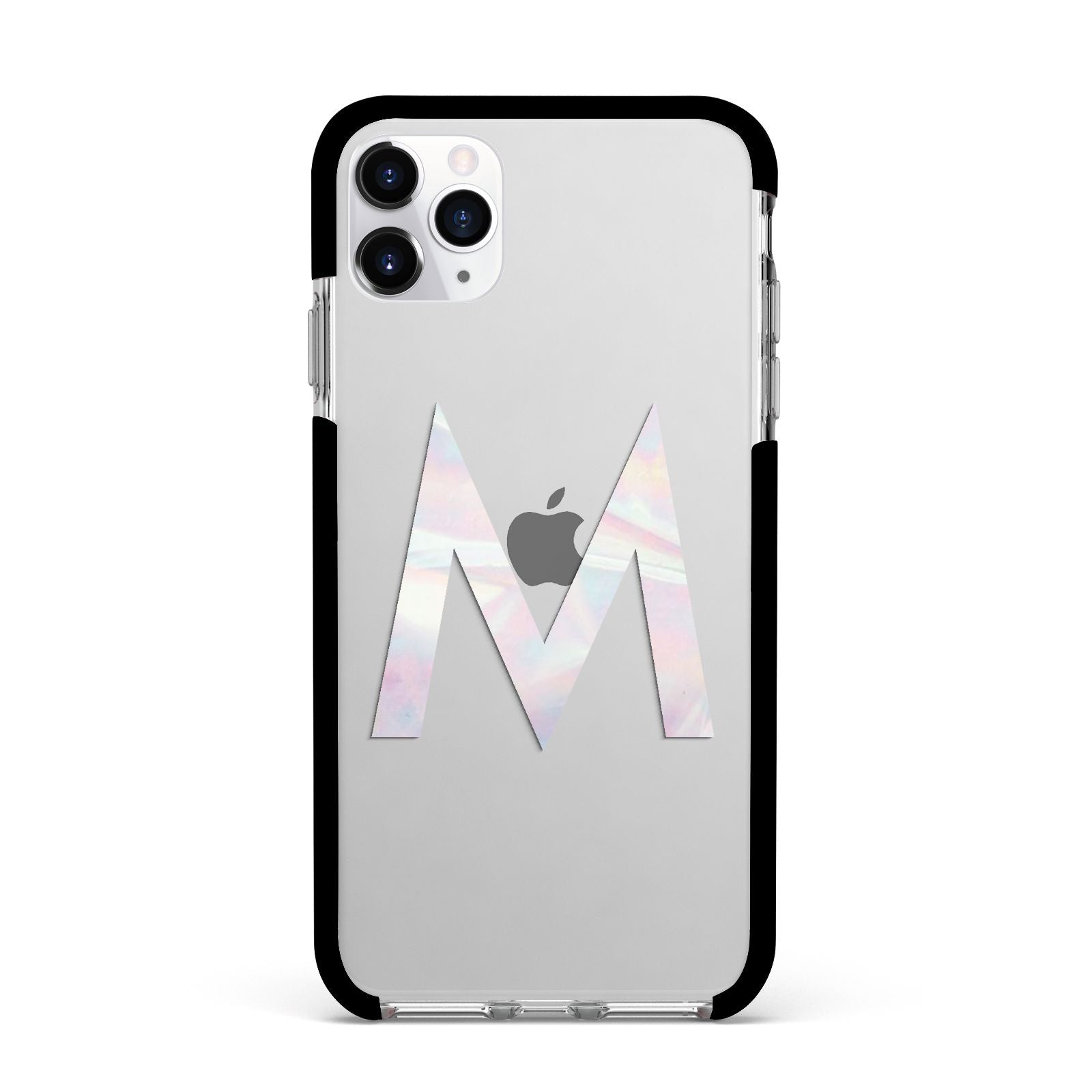 Personalised Pearl Marble Initial Clear Custom Apple iPhone 11 Pro Max in Silver with Black Impact Case