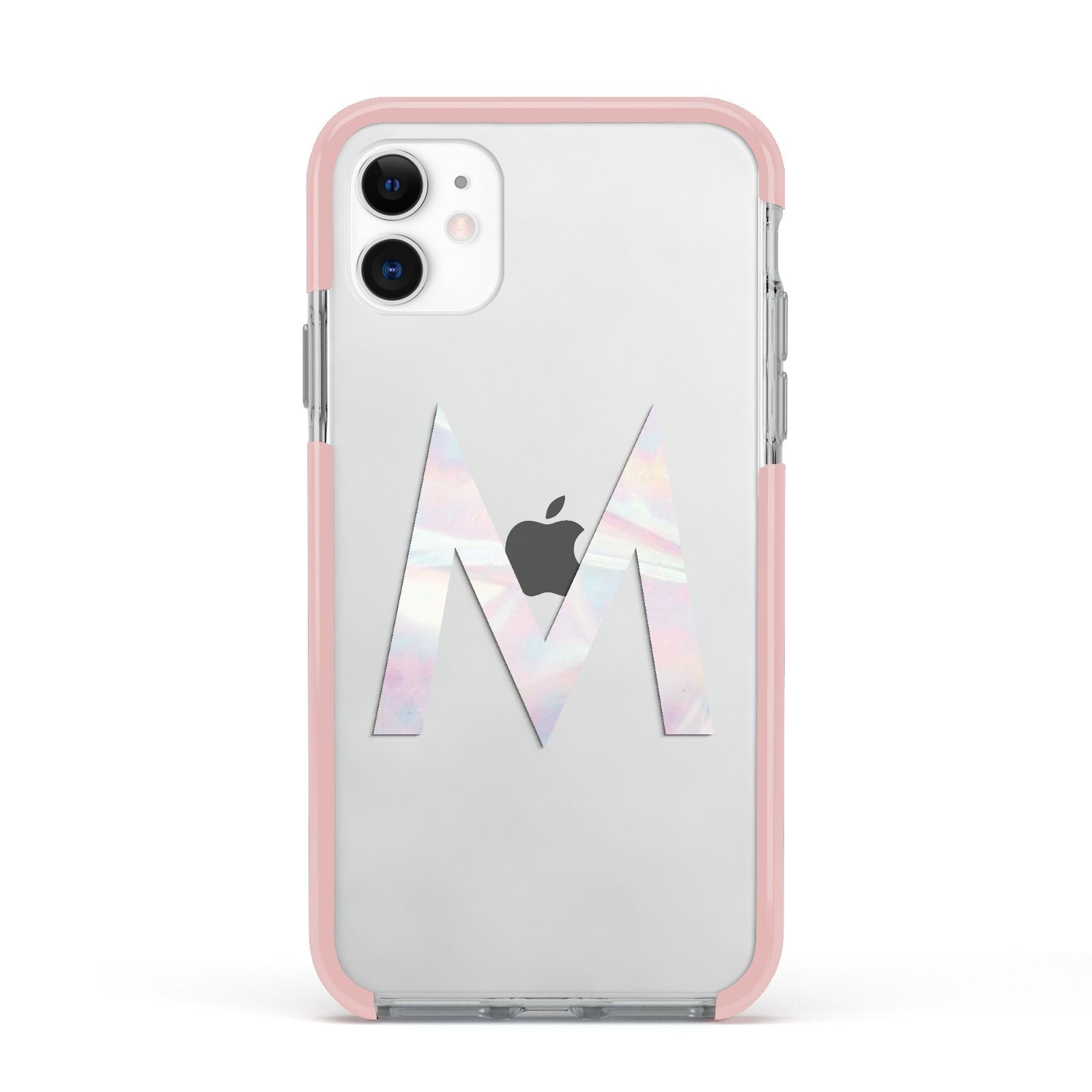 Personalised Pearl Marble Initial Clear Custom Apple iPhone 11 in White with Pink Impact Case