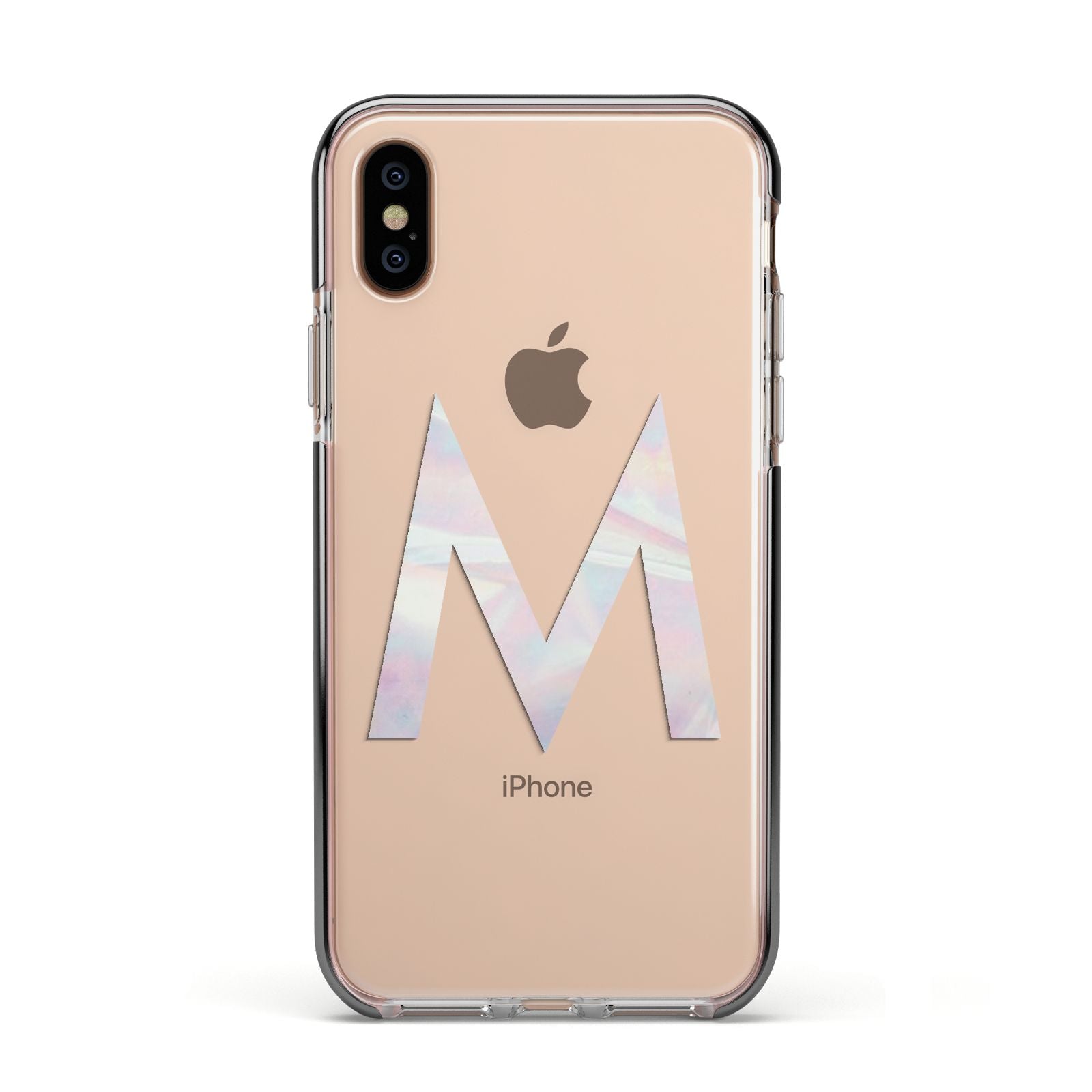 Personalised Pearl Marble Initial Clear Custom Apple iPhone Xs Impact Case Black Edge on Gold Phone