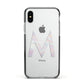 Personalised Pearl Marble Initial Clear Custom Apple iPhone Xs Impact Case Black Edge on Silver Phone