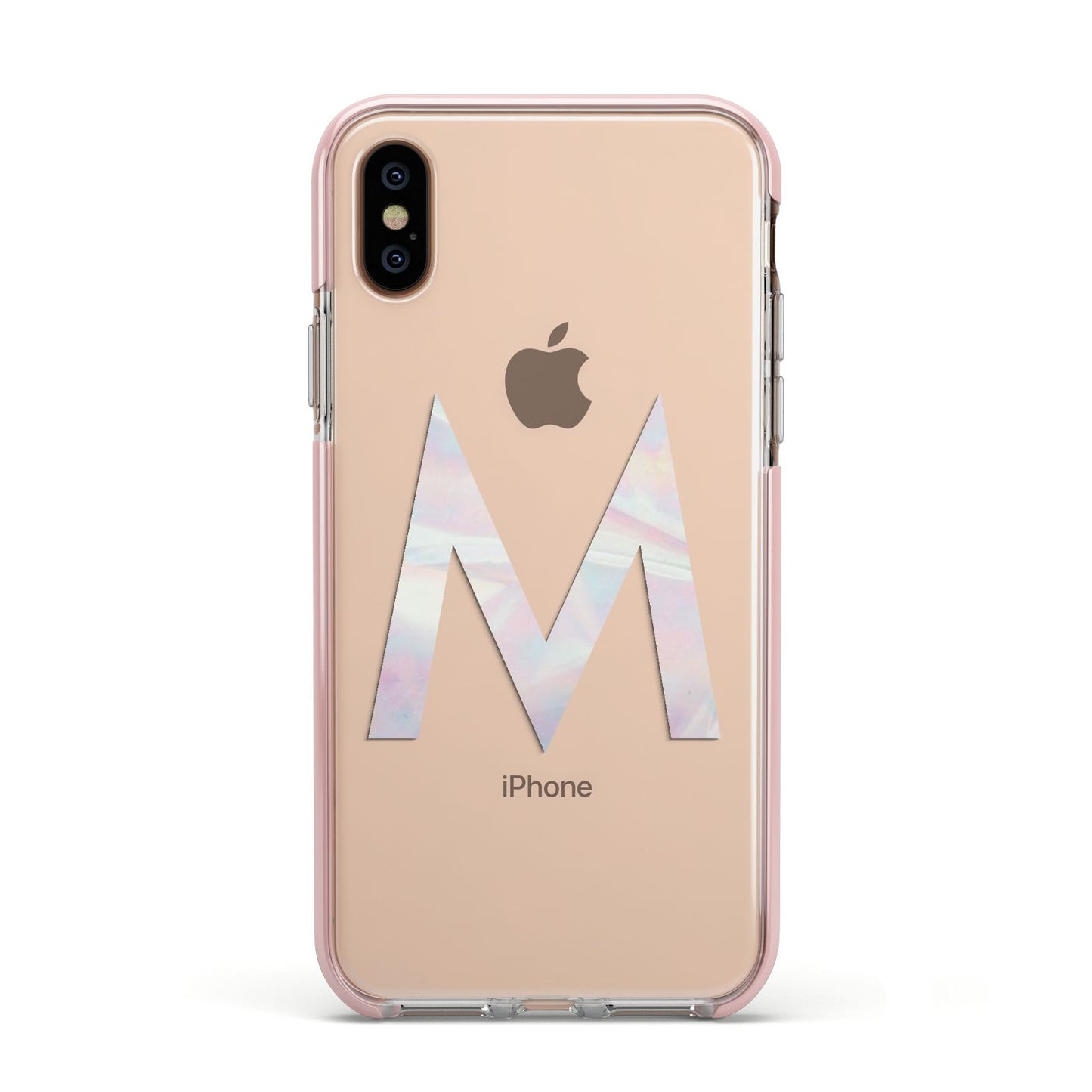 Personalised Pearl Marble Initial Clear Custom Apple iPhone Xs Impact Case Pink Edge on Gold Phone