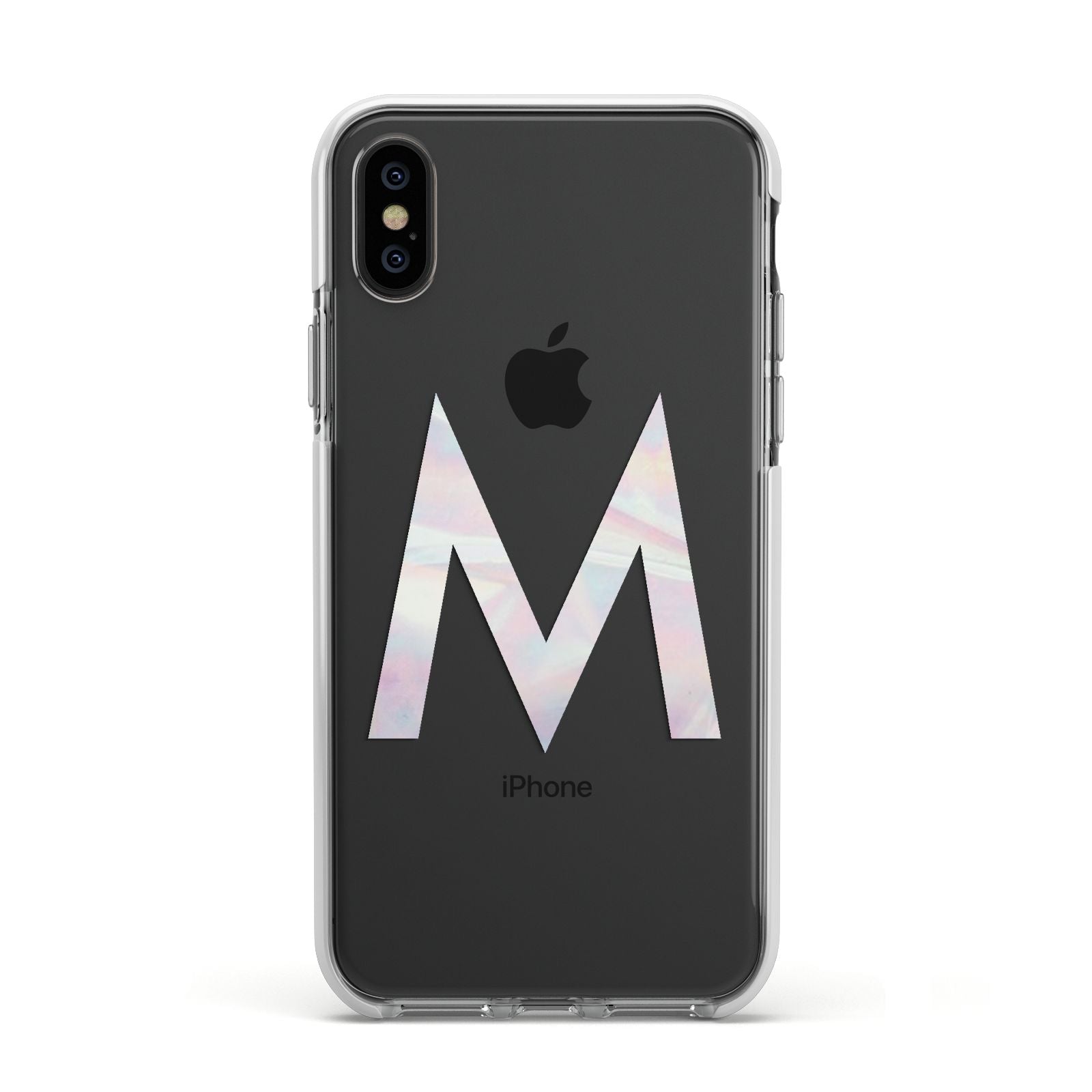 Personalised Pearl Marble Initial Clear Custom Apple iPhone Xs Impact Case White Edge on Black Phone