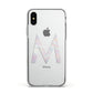 Personalised Pearl Marble Initial Clear Custom Apple iPhone Xs Impact Case White Edge on Silver Phone