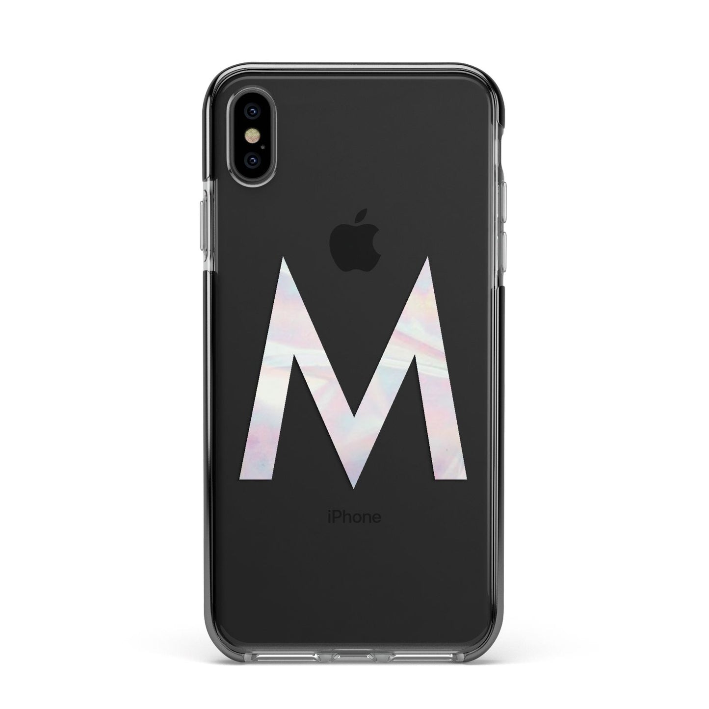 Personalised Pearl Marble Initial Clear Custom Apple iPhone Xs Max Impact Case Black Edge on Black Phone