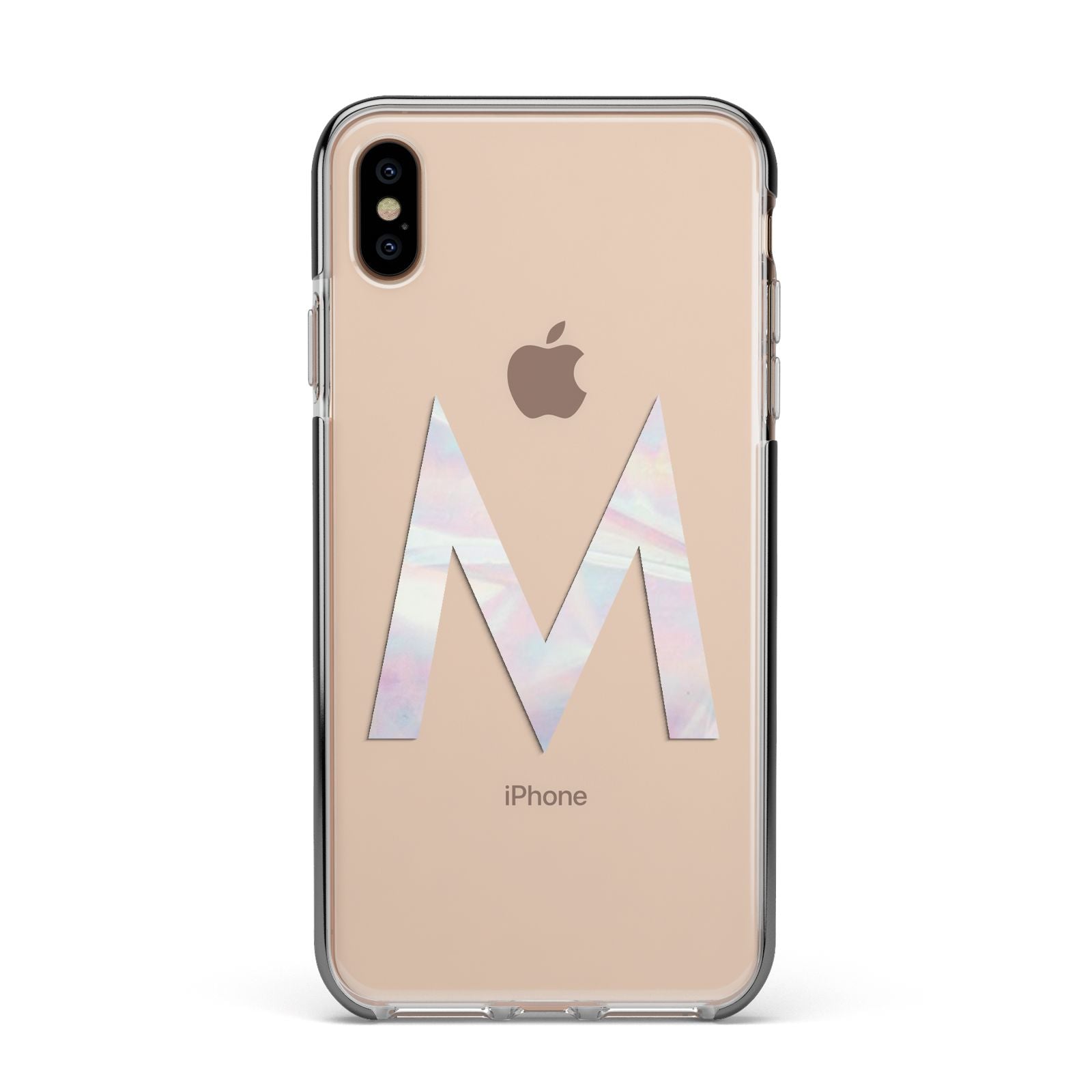 Personalised Pearl Marble Initial Clear Custom Apple iPhone Xs Max Impact Case Black Edge on Gold Phone
