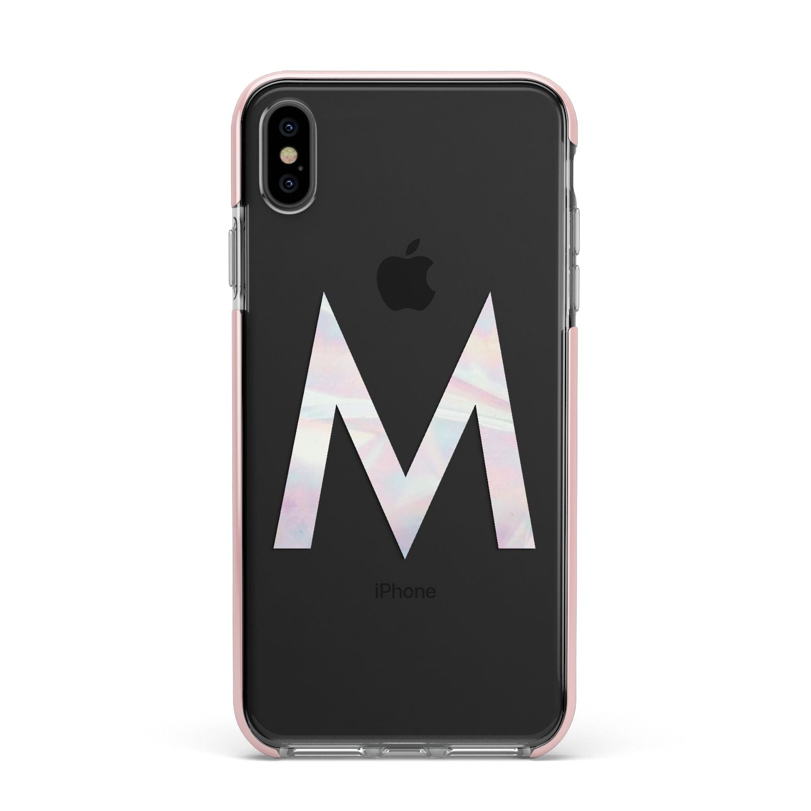 Personalised Pearl Marble Initial Clear Custom Apple iPhone Xs Max Impact Case Pink Edge on Black Phone