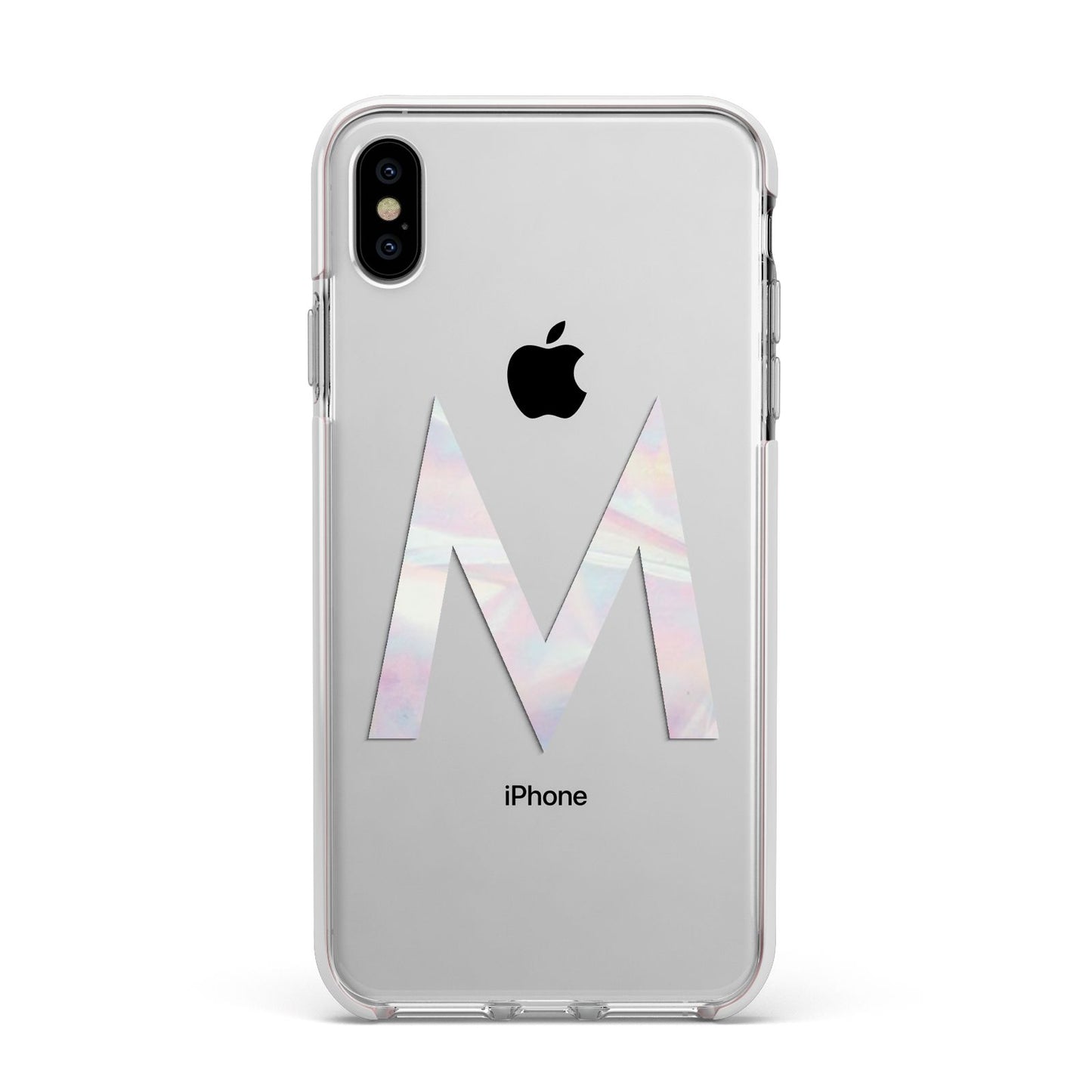 Personalised Pearl Marble Initial Clear Custom Apple iPhone Xs Max Impact Case White Edge on Silver Phone