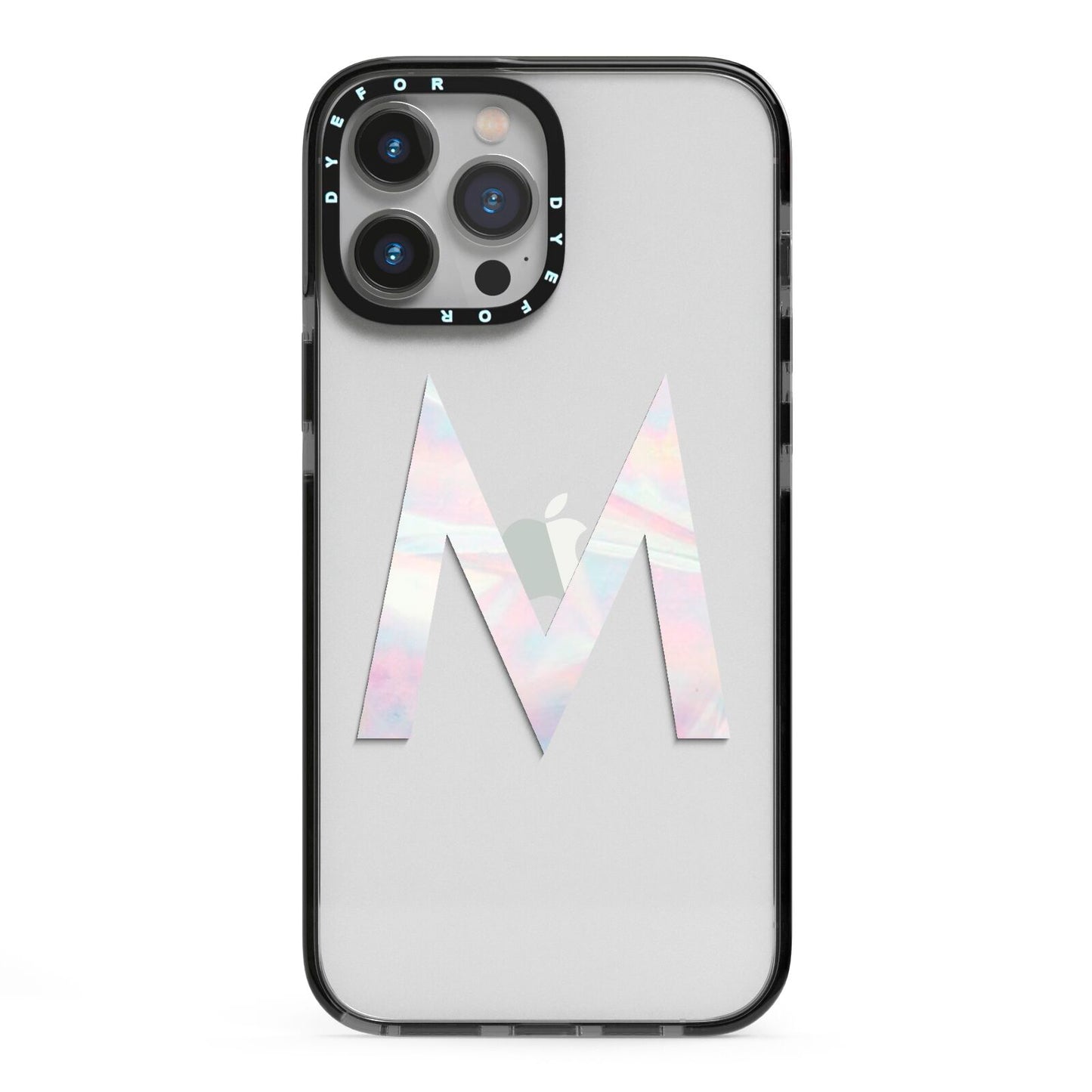 Personalised Pearl Marble Initial Clear Custom iPhone 13 Pro Max Black Impact Case on Silver phone